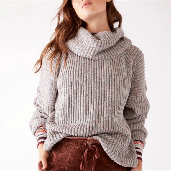 Free People Leon Tunic Cowl Neck Sweater Silver Gleam Combo - Picture 3 of 15